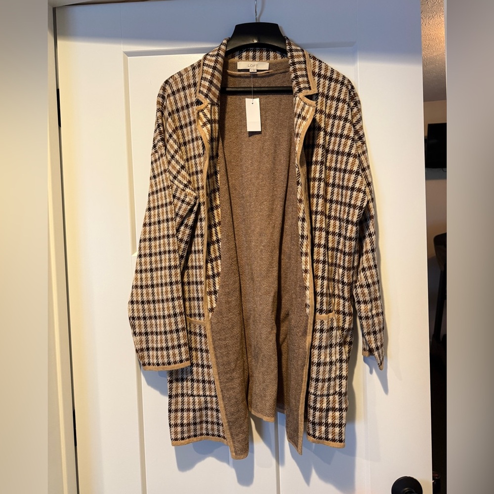 Loft Plaid Brown Sweater Coat